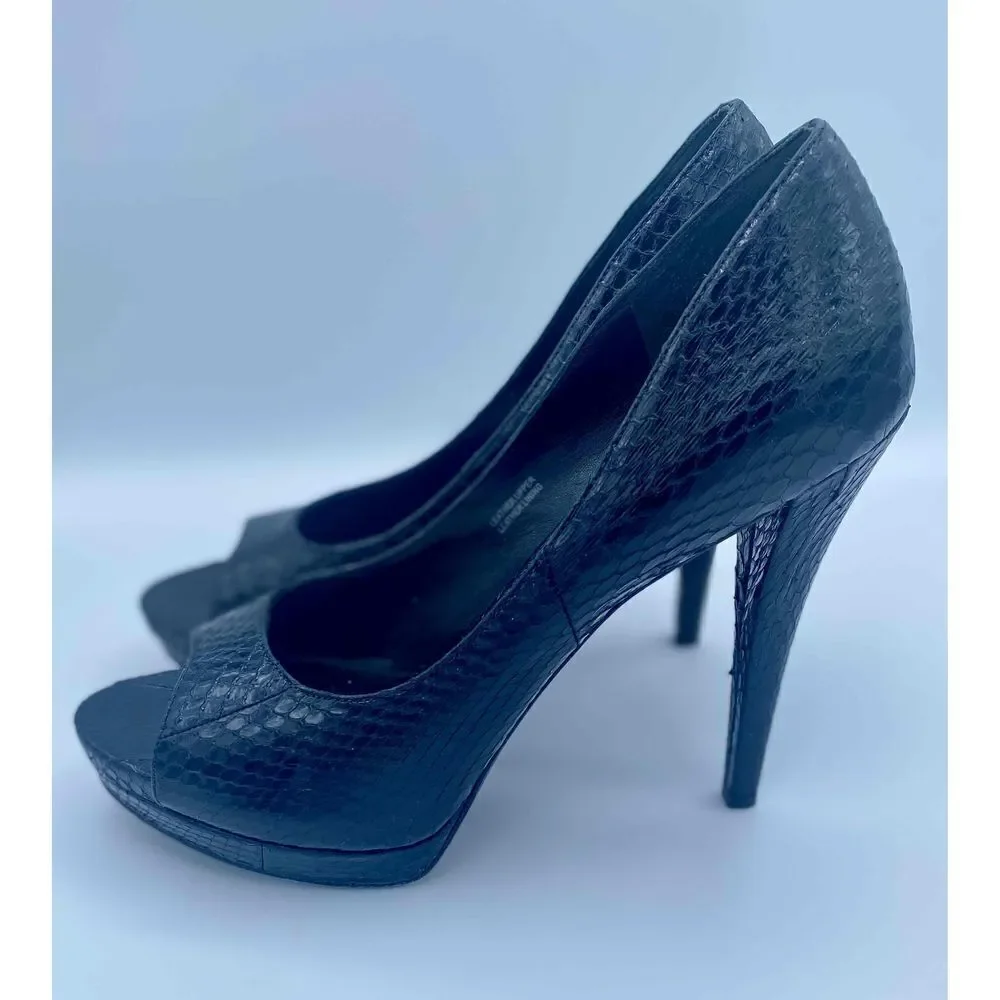 Vera Wang Lavender Peep Toe Black Leather Stiletto Platform Heels Size 8.5 - Picture 2 of 6